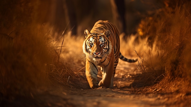 View of ferocious wild tiger in nature