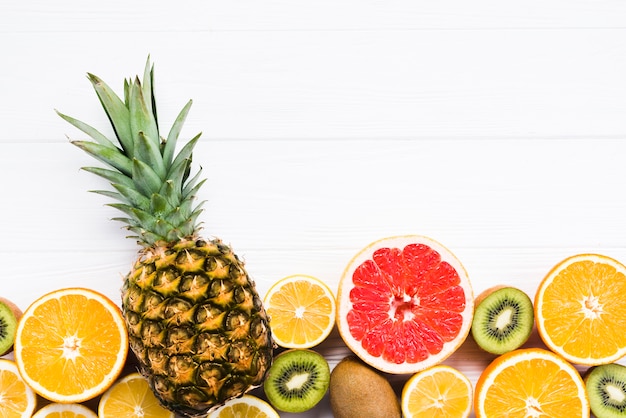 Set of tropical fruits on white background