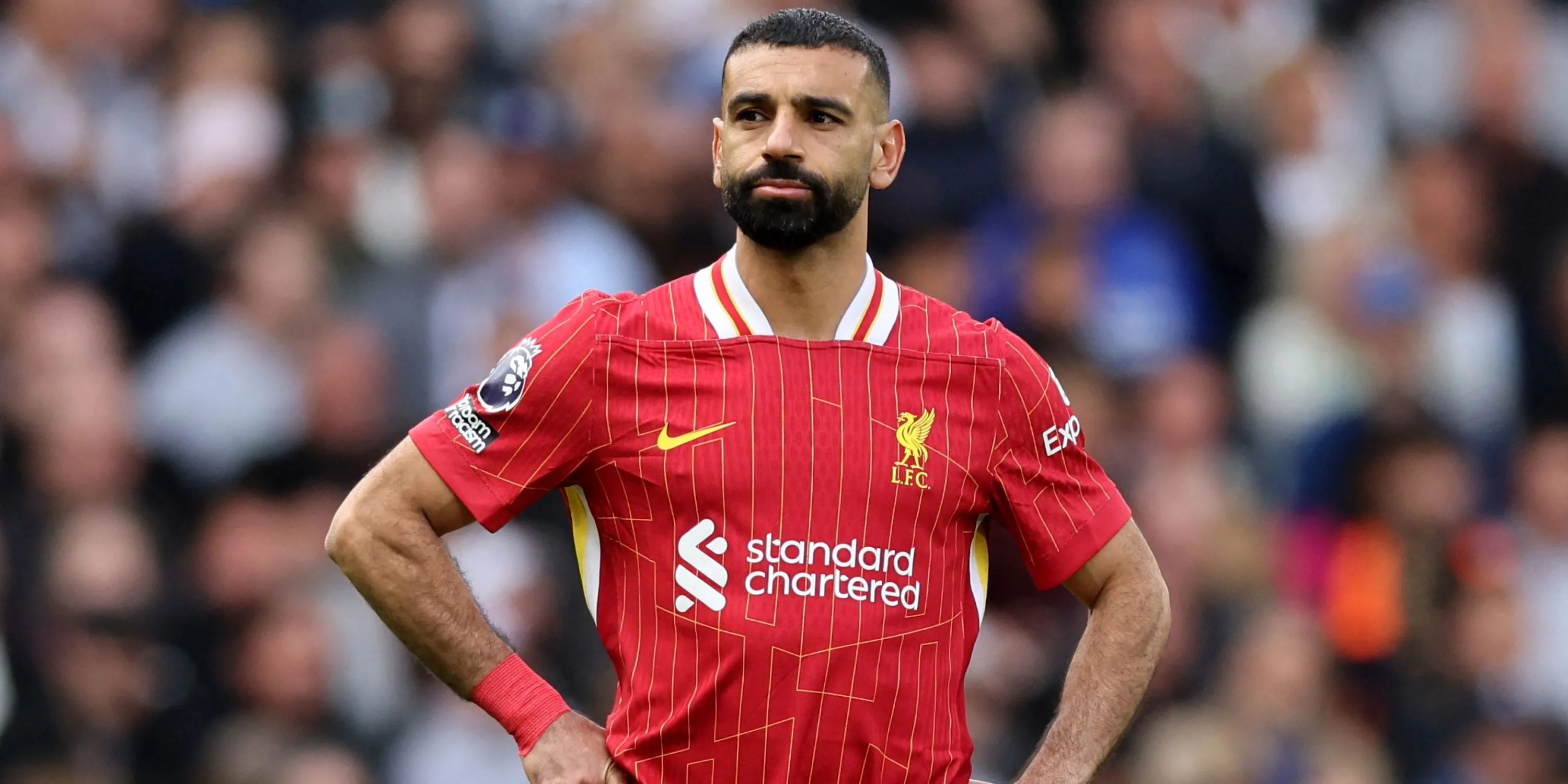 Mohamed Salah của Liverpool phản ứng sau khi thủng lưới bàn thứ hai